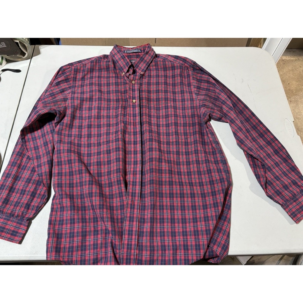 Vtg Van Heusen Shirt Mens Medium Red Blue Plaid Long Sleeve Button Down